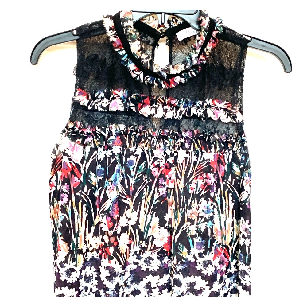 Parker Silk and Lace Floral Blouse Tank